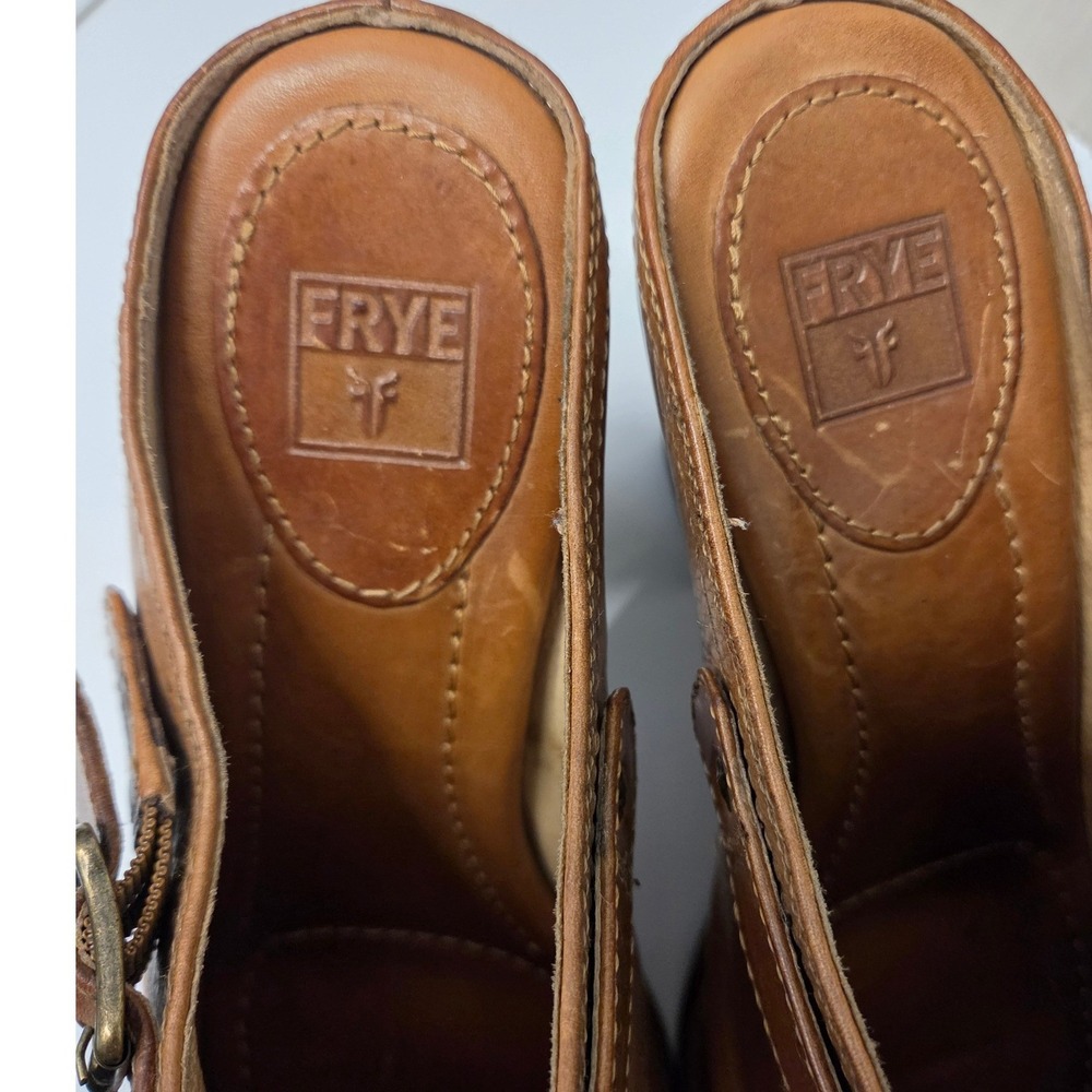 Frye Patty Slingback Clog Cognac Brown Leather Buckle Mule Heel 3471137 11M - Picture 6 of 8
